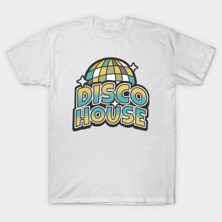 DISCO  HOUSE  - Y2K Disco Ball (gold/grey/blue) T-Shirt